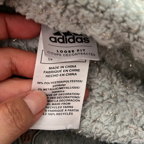 Adidas Girl Loose Fit Glitter Sherpa Pull Over - Picture 8 of 9